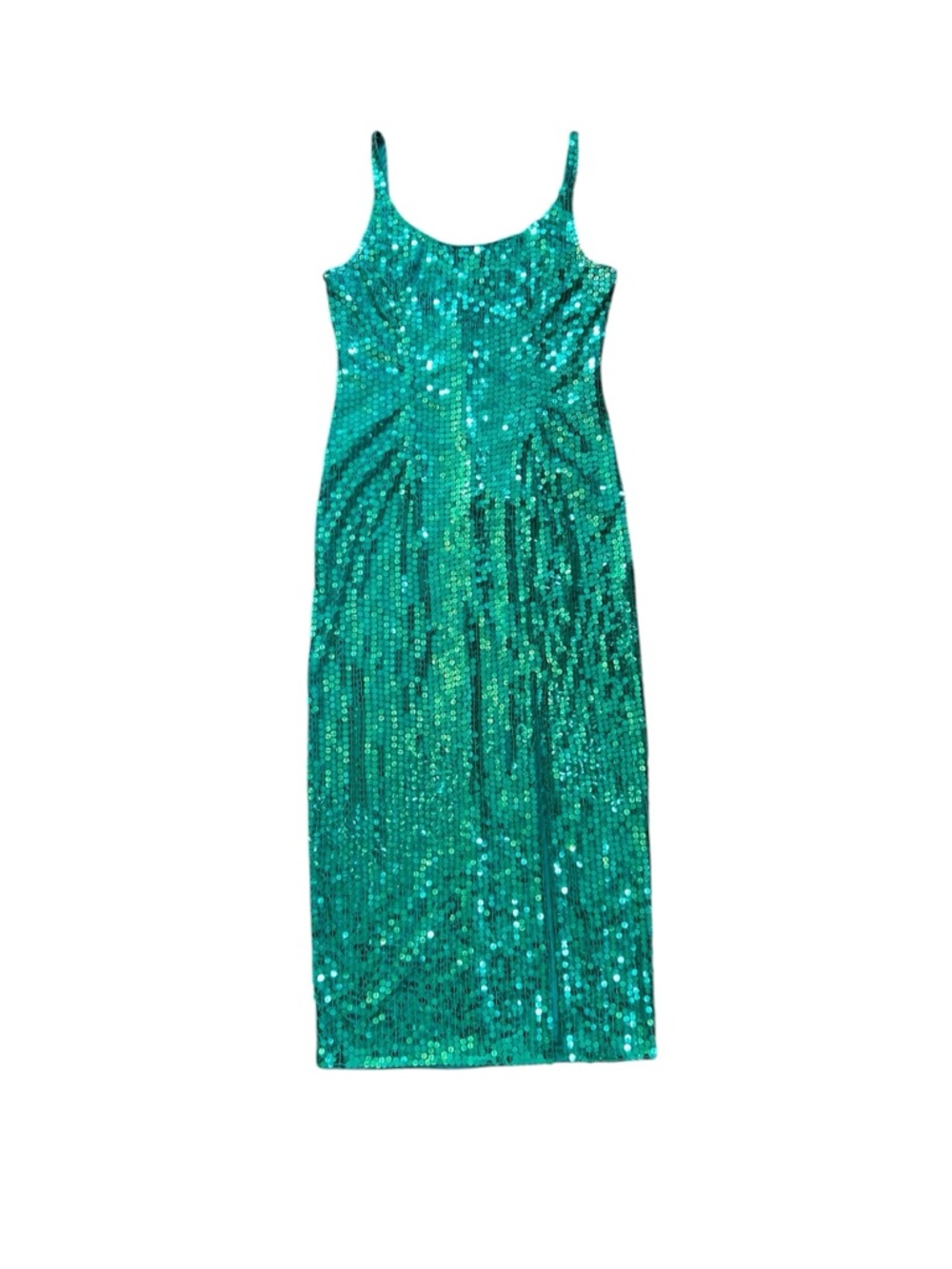 Vintage 90s Green Sequin Gown Low Back Front Slit S M Maxi Prom Dress Meraidcore
